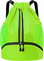 Hoedia Sports Drawstring Backpack - String Swim Gym Bag with Shoes Compartment and Wet Proof Pocket for Women&Men (Green)
