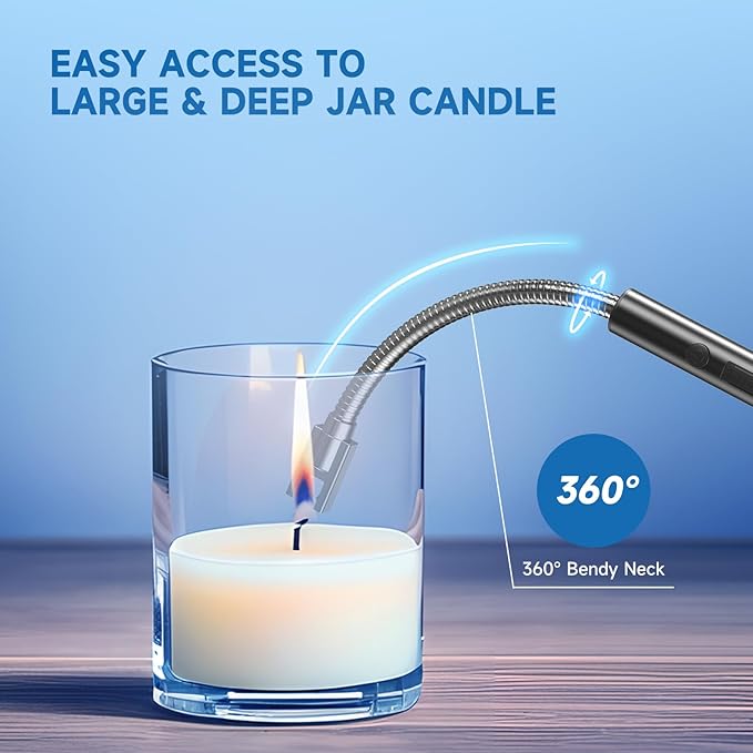 2 Pack Electric Candle Lighter Flameless Arc Windproof Flexible Long Neck USB Rechargeable Lighter Matches for BBQ Grill Fireworks Camping.(Black)