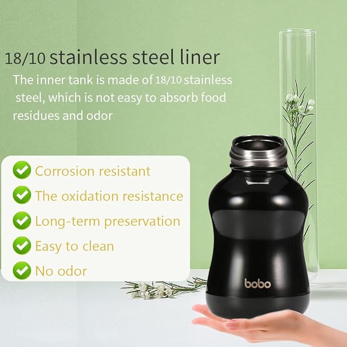 YOHKOH Mini Vacuum Insulated Water Bottle With Bamboo Lid - Stainless Steel Thermos Water Bottle for Women Girls Kids, Metal Sports Hot and Cold Water Bottle Leak-Proof BPA-Free (6.4oz,Black)