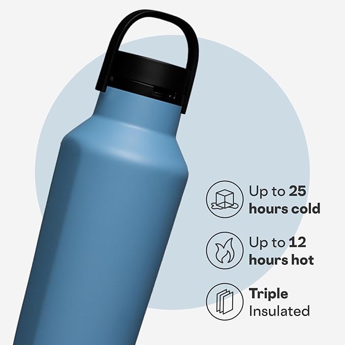Corkcicle Sport Canteen - Keeps Drinks Cold 25 Hours - Stainless Steel Water Bottle - Triple-Insulated - Spill-Proof - Summer Drinkware Gift - Keeps Drinks Ice Cold - 20 oz - River