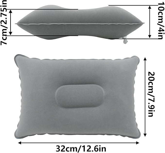 Alovexiong 4 Pack Gray Ultralight Inflatable Pillow Small Squared Flocked Fabric Air Pillow for Beach Hiking,Camping,Traveling,Napping,Desk Rest,Neck &Lumbar Support