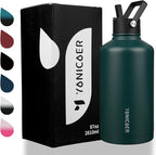 Insulated Water Bottle 87oz,Triple Wall Vacuum Stainless Steel(Dishwasher Safe),Leak Proof & Non-BPA,Flask Jug with Paracord Handle & Straw Spout Lids Sports Green