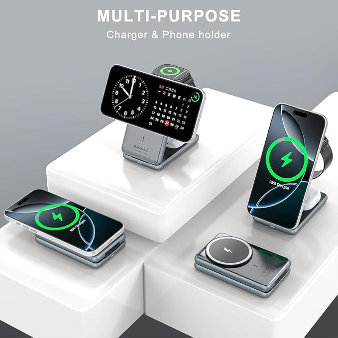 Wireless Charging Station,3 in 1 Charging Stand Made for Apple Watch Ultra 10 9 8 7 6 SE 5 4 3,Fast Wireless Charger Made for iPhone 17/Air/16/15/14/13/12/11/X,for AirPods Pro