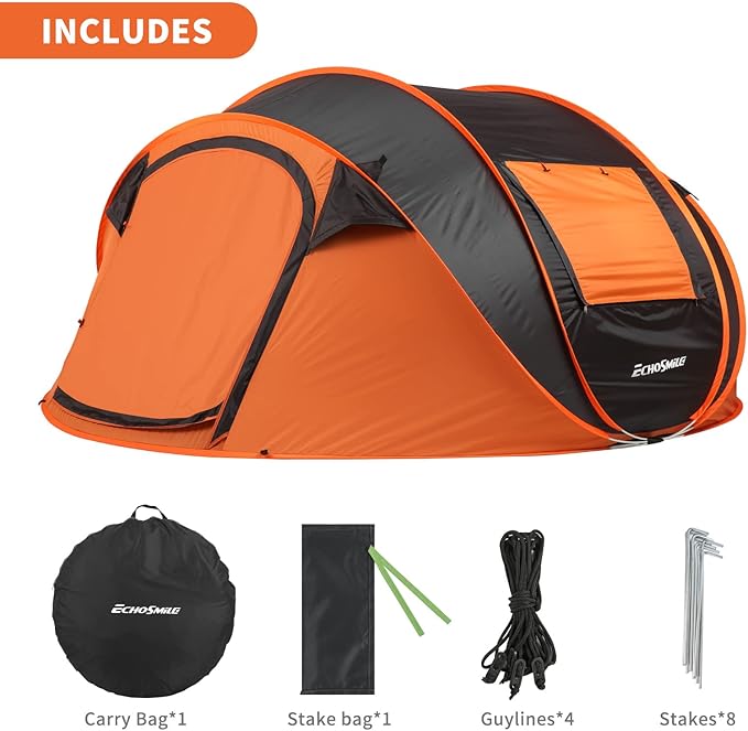 EchoSmile Instant Pop Up Camping Tent, 2/4/6 Person, Easy Setup Tent, Water Resistant Dome, Portable with Carry Bag