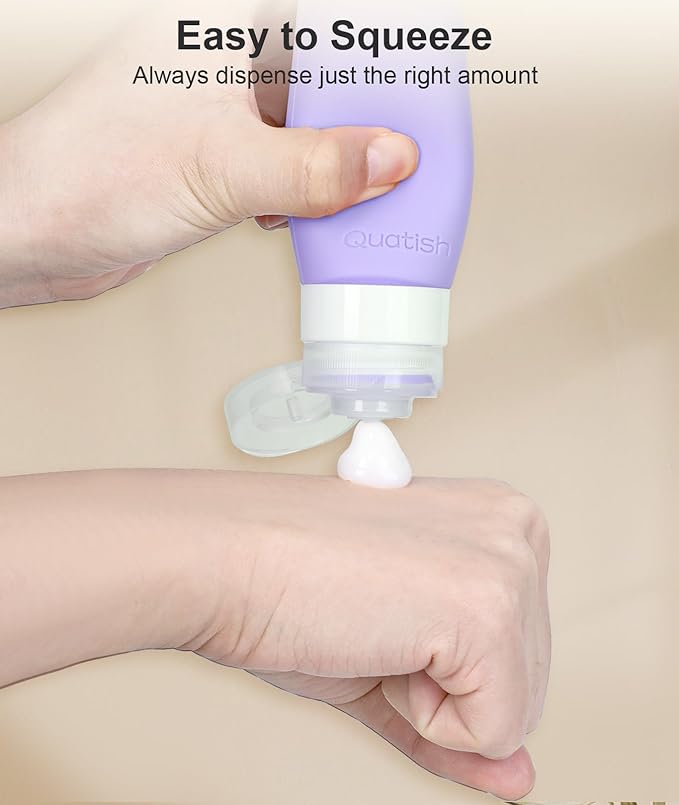 Quatish 20 Pack Travel Bottles for Toiletries, Original Patented, TSA Approved Travel Size Containers, Leak Proof Silicone Shampoo and Conditioner Bottles Women & Men, Airplane Essentials, Purple