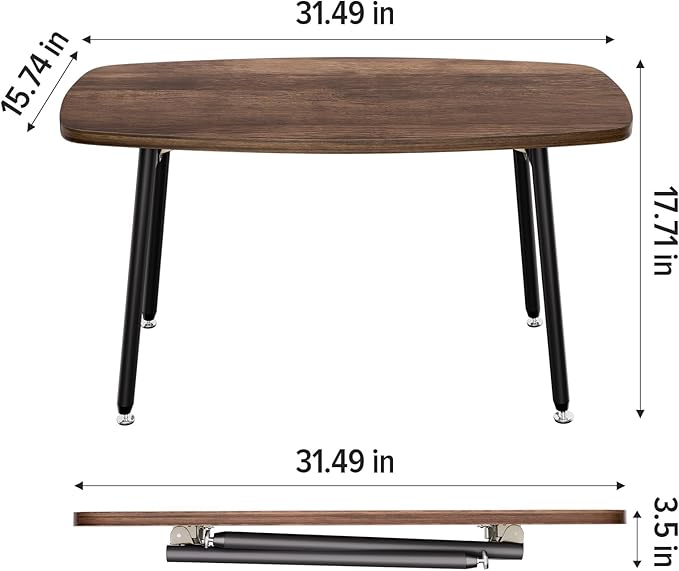WOHOMO Folding Coffee Table Rustic Small Coffee Tables for Living Room Farmhouse Portable Table for Small Spaces Rectangular Mid Century Coffee Table, No Assembly 31.5 * 15.7 * 17.7IN, Walnut