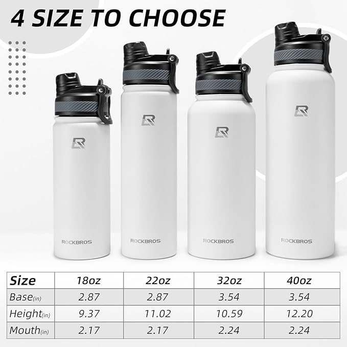 ROCKBROS Insulated Water Bottle with Straw, Stainless Steel Sports Water Cup Flask Leak Proof with Handle Keep Warm and Cold for Hiking, Cycling, Bike Travel, School Sports, Gym