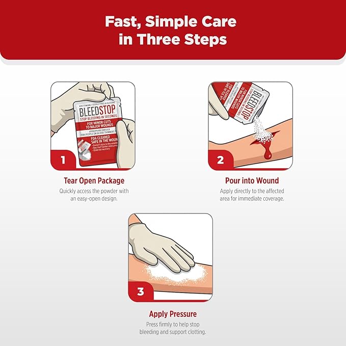BleedStop First Aid Bleeding Control Powder – Rapid Blood Clotting for Serious Wounds & Nosebleeds, 150 g – Safe for Blood Thinner Patients