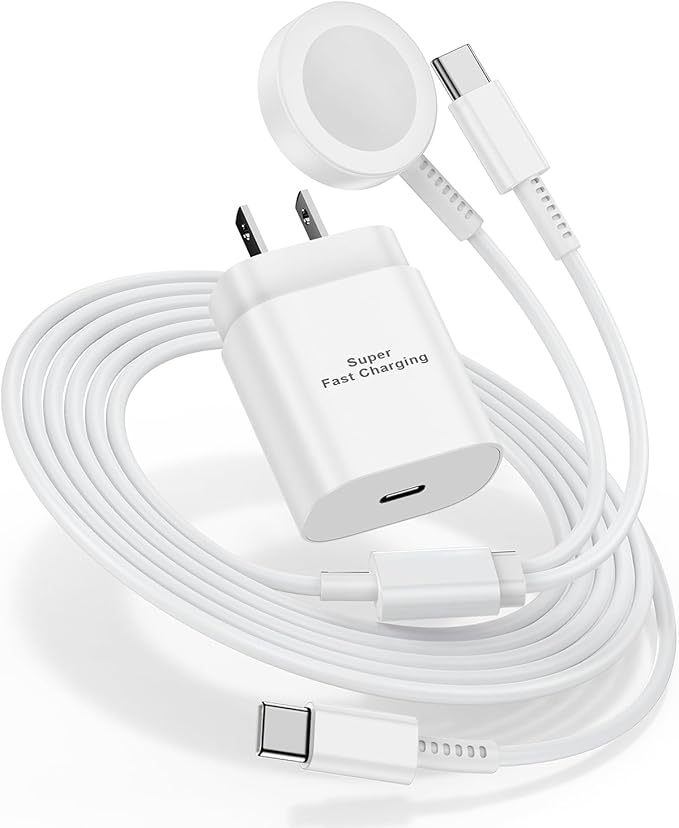for Samsung Watch Charger Fast Charging,2 in 1 Galaxy Watch Phone Charger 6ft with 25W USBC Charger Compatible for Galaxy Watch 8/7/Ultra/6/6 Classic/5/5Pro/4/4 Classic/3/Active2/1/S24/S23/S22-White