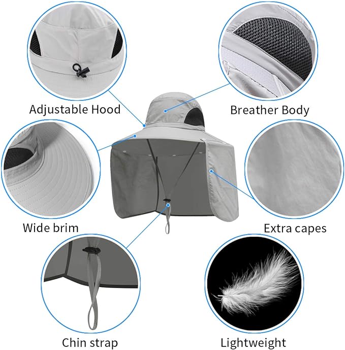 Sun Blocker Hats Outdoor Sun Protection Fishing Cap with Neck Flap Large Brim Outdoor Hat