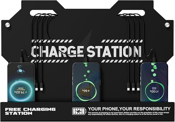 Mechanical Type Wall Mounted Charging Station with 8 PortHigh Speed Cables - Universal Dock for Apple, Type-C & Android Devices, Perfect for Airports, Hotels, Offices, School (Black)