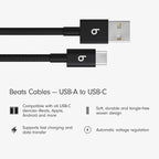 Beats USB-A to USB-C Woven Cable Fast Charging Durable and Tangle-Free Design Compatible Charger for Apple & Android Devices (1.5 m, 5 ft) - Bolt Black