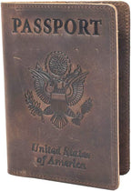 RFID Blocking Passport Holder Travel Wallet - Genuine Crazy Horse Leather for Men(Coffee)