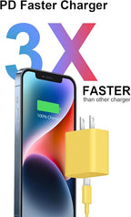10FT iPhone 14 13 12 Charger Fast Charging 20W PD USB C Wall Charger with 10FT Fast Charging Cable Compatible iPhone 14/13/12/11/Pro/Pro Max/Mini/Xs Max/XR/X, iPad - Yellow
