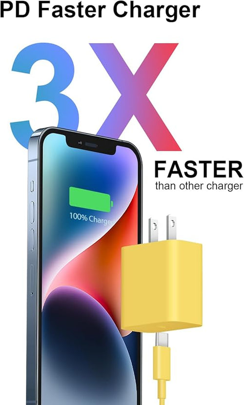 10FT iPhone 14 13 12 Charger Fast Charging 20W PD USB C Wall Charger with 10FT Fast Charging Cable Compatible iPhone 14/13/12/11/Pro/Pro Max/Mini/Xs Max/XR/X, iPad - Yellow