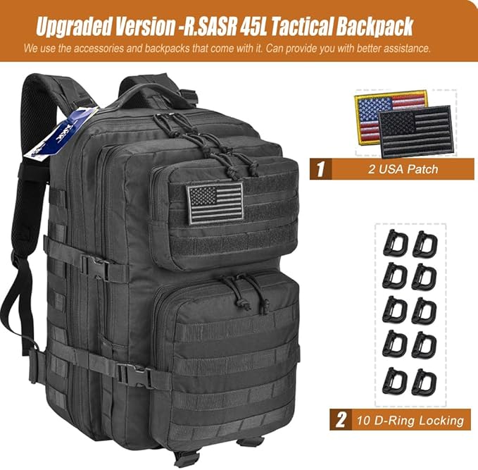 Military Tactical Backpack 45L Large Tactical Backpack for Men, Hiking Rucksack With Bottle Holder
