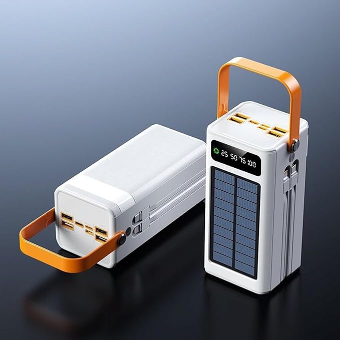 Solar Battery Mobile Bank - 120W External Power Bank, 50000mAh 4 Outputs & 3 Inputs | Portable Survival Gear with Light, Built-in Cables for Devices, Road Trip, Hiking, Backpacking, Camping, Fishing
