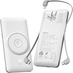 Magnetic 10000mAh Portable Charger for iWatch & iPhone, 22.5W USB C Fast Charging Wireless Power Bank Built-in Cables and Wall Plug, External Travel Battery Pack Compatible with iOS Android Devices