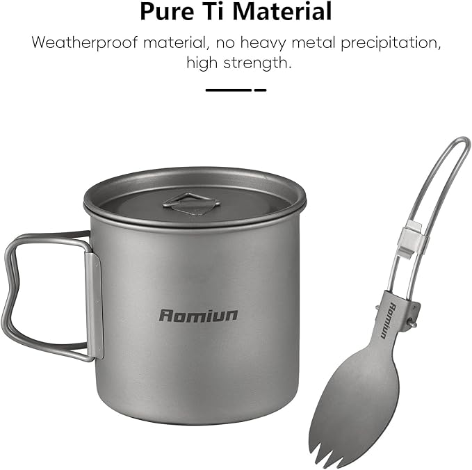 Titanium Camping Cookware 500ml Titanium Cup with Alcohol Stove, Cross Stand & Folding Spork, Lightweight Portable Outdoor Camping Cooking Utensil Set for Backpacking Hiking Traveling