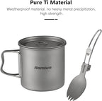 Titanium Camping Cookware 500ml Titanium Cup with Alcohol Stove, Cross Stand & Folding Spork, Lightweight Portable Outdoor Camping Cooking Utensil Set for Backpacking Hiking Traveling