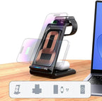 3-in-1 Magnetic Wireless Charger – Fast Charging Dock for iPhone, Apple Watch & AirPods – Foldable Stand with USB-C Cable (Black)