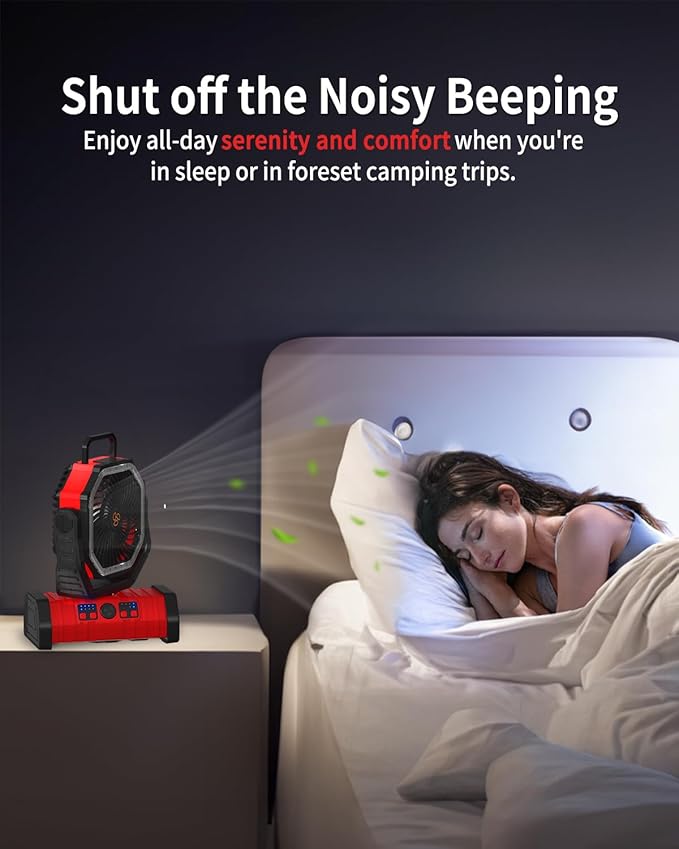 ADUST Camping Portable Battery Operated Powered Fan with LED Lantern Light 20000mAh Rechargeable, Oscillating Fan with 360° Rotation Hanging Hook for Tents, Cordless USB Desk Fan(Red)