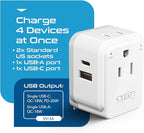 Ceptics Thailand Travel Adapter Set, PAK KIT 20W PD & QC, Type O - 3.1A - 4 in 1-2 USA Inputs, 1 USB Port, 1 USB-C Port - Compact, Powerful - Includes Type O Swadapt Attachments
