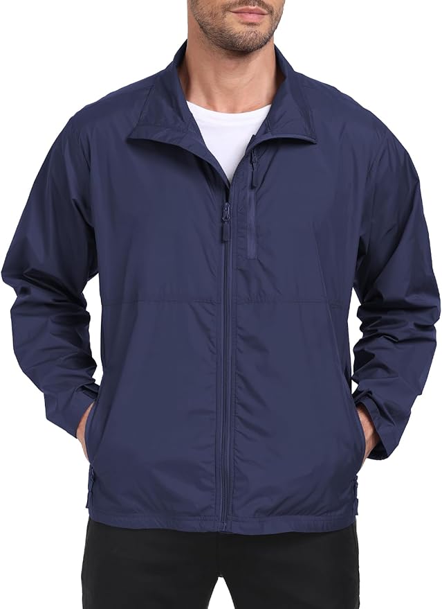 Mens Windbreaker Jackets Lightweight Packable Windproof for Casual Hiking Outdoor