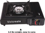 Vivicreate 8500 BTU Portable Butane Gas Stove for Camping Cooking Outdoor, Lightweight Portable Stove Burner with Auto Ignition, Estufa de Gas Portátil para Camping al Aire Libre(Black)