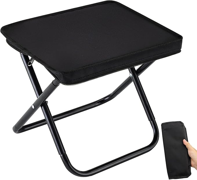 Hygite Portable Stool,10 Inch Small Folding Stool for Adults,Ultralight Black Camping Stools for Hiking and Fishing,Hold Up to 265 LBS
