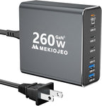 Aluminum Alloy 260W USB C Charger GaN Fast USB C Charging Station 7 Ports 65W Laptop Charger for MacBook Pro/Air/iPad Pro/iPhone (Gray)