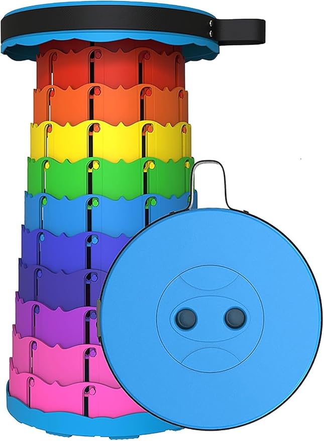 WESAPPINC Upgraded Collapsible Stool, Lightweight & Sturdy,Max 400lbs Portable Retractable Telescoping Stool Foldable Camping Stool for Adults Outdoor Hiking Garden BBQ Fishing (Rainbow)