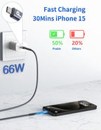 Extra Long USB C to C Cable 15FT, 100W USB C Cable Fast Charging, Upgraded Extra Durable Braided USB C Cord for iPhone 17 16 15 Pro Max, MacBook Pro, Samsung Galaxy S10 S9 Plus, LG and More-2Pack