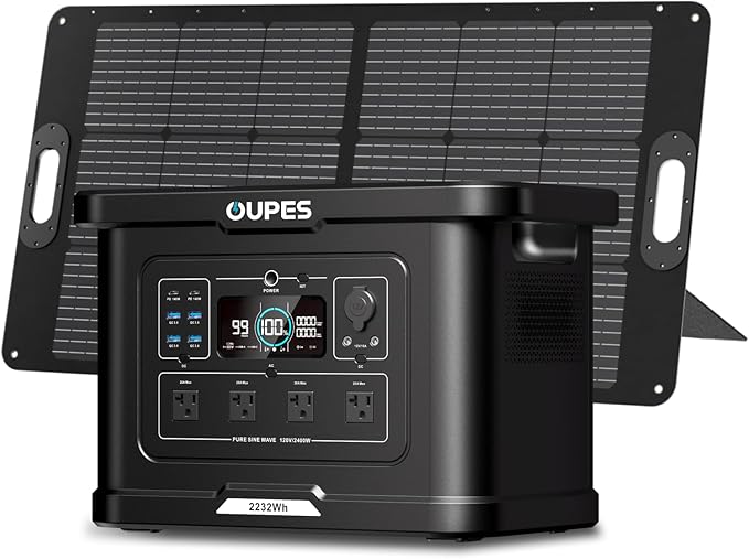 OUPES Exodus 2400 Solar Generator with 100W Panels, LiFePO4 Power Station for Camping, RVs, Home Backup & Off-Grid Adventures