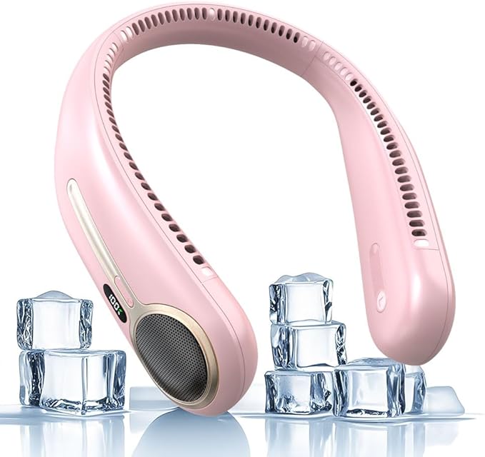 Portable Neck Fan,Hands Free Personal Wearable Bladeless Fan,6000mAh USB Rechargeable,360° Cooling,LED Display,4-Speeds,Birthday Gifts for Men Women Dad Mom,Outdoor Indoor Travel Camping (Pink)