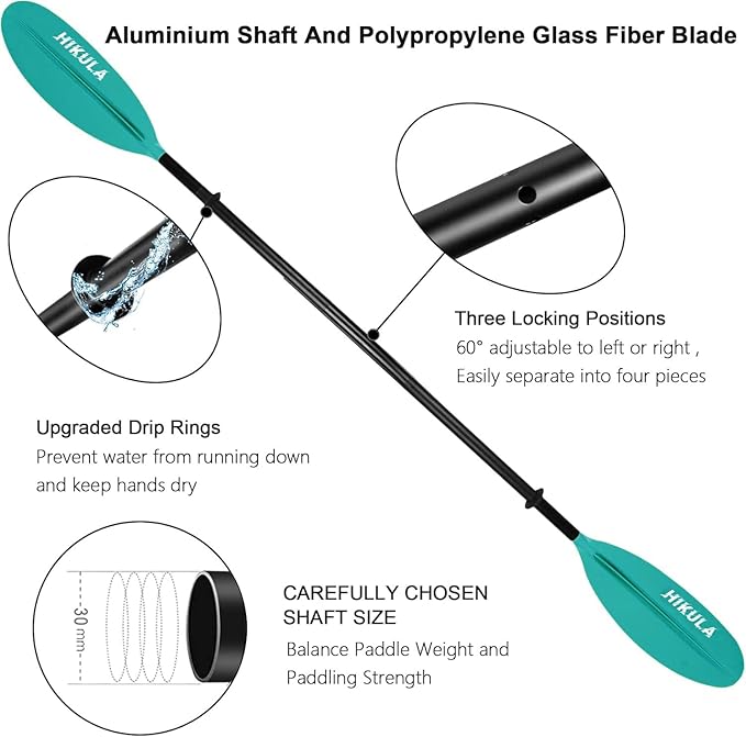 Kayak Paddle 4 Pieces Aluminum Shaft and PP Blade Floating 86.6in/220cm, 90.5inch/230cm Lightweight Oars