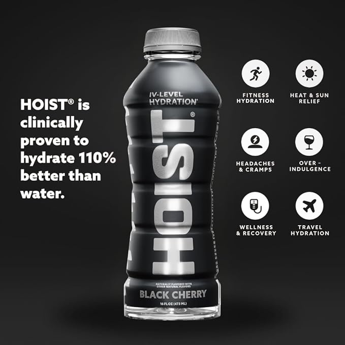 HOIST Premium Military Hydration Electrolyte Drink, Powerful IV-Level Hydration, Clinically Proven Performance Drink, Black Cherry, 16 Fl Oz (Pack of 12)