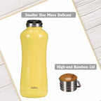 YOHKOH Mini Insulated Water Bottle With Bamboo Lid - 11.8oz Small Vacuum Insulated Water Bottle for Women Kids, 12 Hrs Hot & 24 Hrs Cold Stainless Steel Thermos Leak-Proof BPA-Free (11.8oz,Yellow)