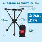 GRAND TRUNK Compass 360 UC Swivel Stool - Ultra-Compact 260lb Capacity Portable Seat for Camping, Travel & Outdoors (Sea Black)