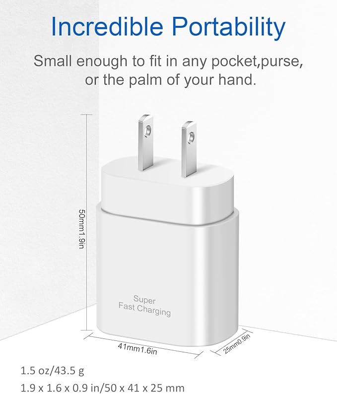 Type C Charger Fast Charging for iPhone 17 16 15,10FT USB C Samsung Chargers Block 25W Super Fast Chargers for Samsung Galaxy S25/S24 S23/iPhone Air/17/17 Pro Max/iPhone 16/16 Pro Max/15 Pro(White)