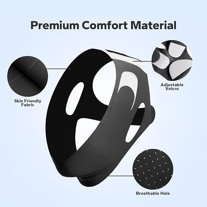 Anti-Snoring Chin Strap, Adjustable Chin Strap for Sleeping, Anti Snore Solution, Snoring Stopper, Chin Strap for Mouth Breathing Prevention (Black)
