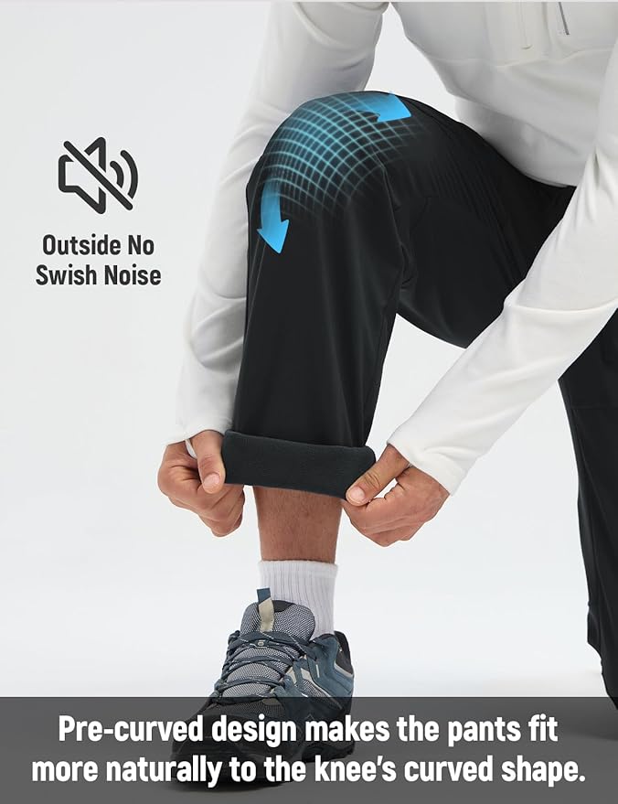 baleaf Men's Fleece Lined Hiking Cargo Pants Softshell Water Resistant Snow Thermal Pants Winter Insulate with Zipper Pocket