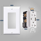 20 Amp GFCI Outlet with USB-A & USB-C Ports, Tamper-Resistant Receptacle, Automatic Self-Test & LED Indicator, in-Wall Installation, Wall Plate Included, ETL Listed, White, 1 Pack