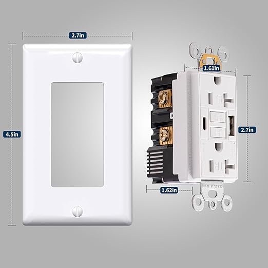 20 Amp GFCI Outlet with USB-A & USB-C Ports, Tamper-Resistant Receptacle, Automatic Self-Test & LED Indicator, in-Wall Installation, Wall Plate Included, ETL Listed, White, 1 Pack