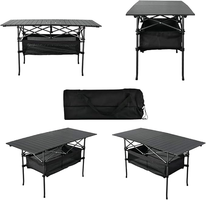 Lightweight Aluminum Folding Camping Table (47” x 21.65” x 26.7”), Portable Roll-Up Design for Outdoor, Camping, Beach, BBQ, Patio, and Picnic, Durable & Waterproof with Carrying Bag