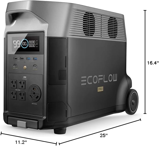 EF ECOFLOW Portable Power Station 3600Wh DELTA Pro, 2.7H to Full Charge, 5 AC Outlets, 3600W, 120V Lifepo4 Power Station with Expandable Capacity, Solar Generator for Home Use, Blackout, RV