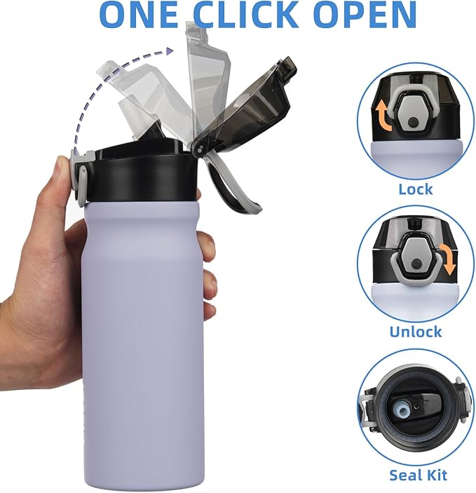 BJPKPK Water Bottle With Straw 18oz Insulated Water Bottles Reusable Stainless Steel Metal Thermo With Leak Proof Lockable Lid And Carry Handle,Iceberg