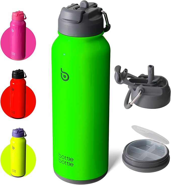 BOTTLE BOTTLE 40 oz sports water bottle stainless steel insulated water bottle with straw and pills holder