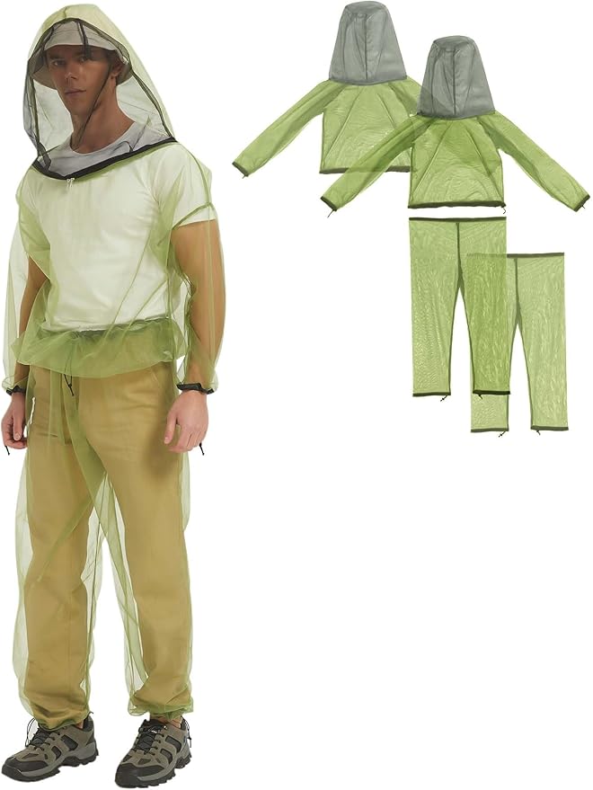 HENNCHEE Mosquito Suits for Adult, Mesh Net Bug Hooded Jacket Pant, Outdoor Full Body Protection Mosquito Proof Clothing