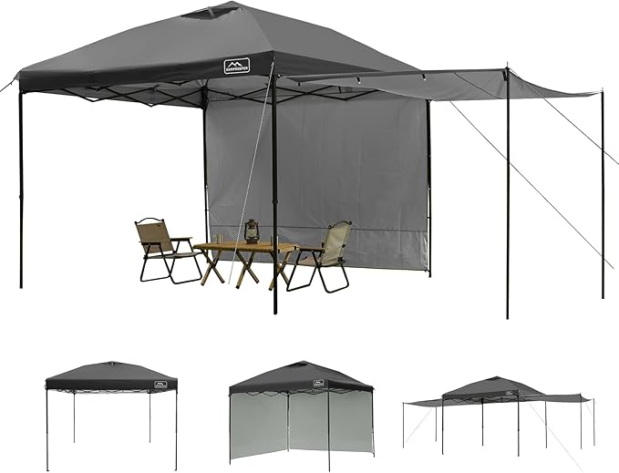 KAMPKEEPER 10x10 Easy Pop Up Canopy Tent with 2 Sidewalls, Instant Outdoor Shade Shelter with 2 PCS Removable 10FT Sun Walls, Quick Setup Waterproof and UV-Resistant for Patio, Camping, Backyard